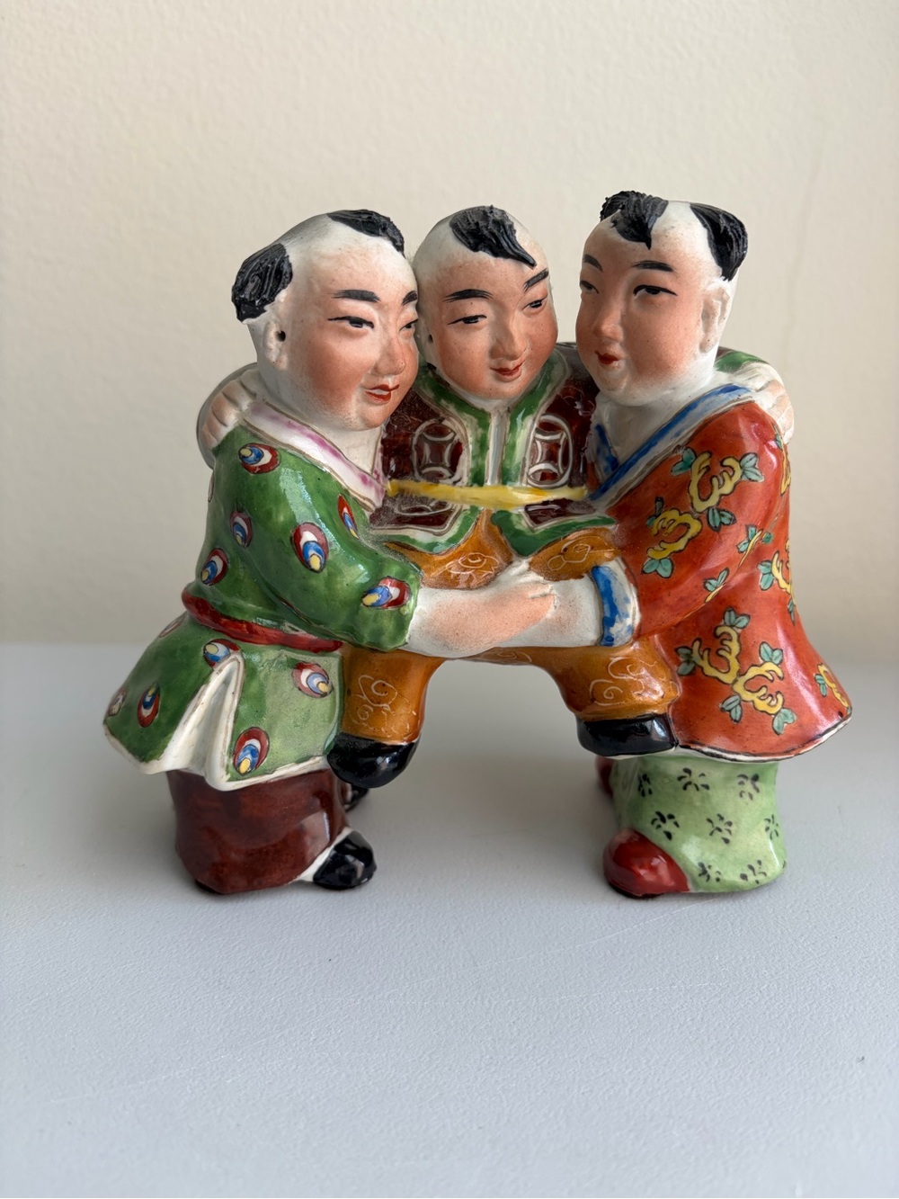 Vintage Chinese Famille Rose Export Porcelain 3 Charming Boys At Play Unmarked
